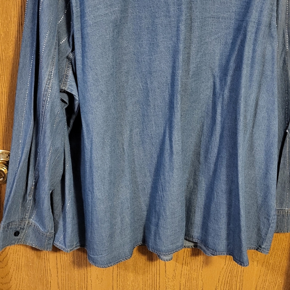 Ashley Stewart Crystal Embellished Denim Shirt - Picture 3 of 6
